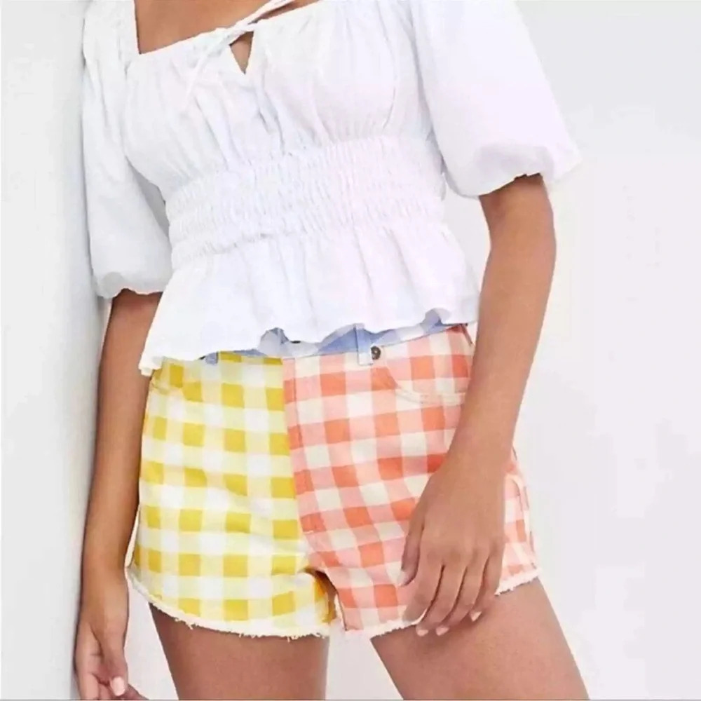 FARM Rio Yellow and Orange Gingham Patchwork Shorts